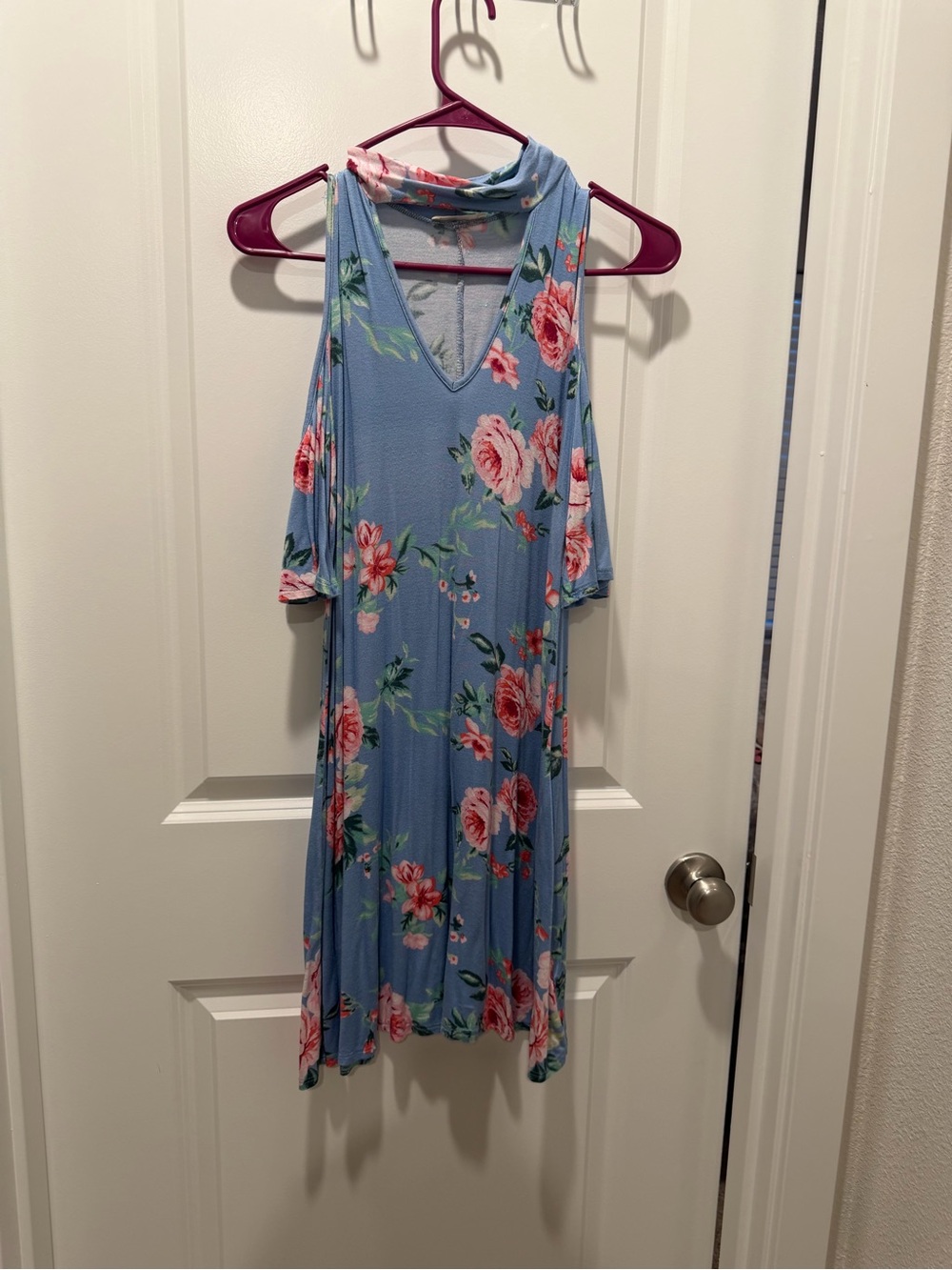 Blue Floral Cold-Shoulder Dress